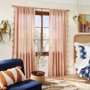 Opal House Jungalow Woven Striped Coral Curtain Panel 50x95